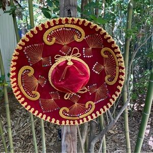 Vintage Pigalle Red & gold sombrero Mexican Hat